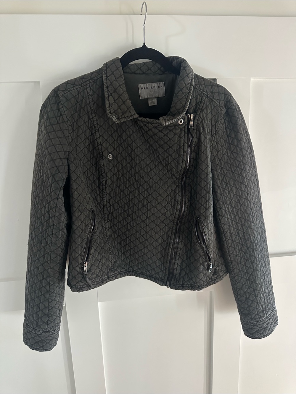 Quilted Asymmetrical Bomber Jacket in Charcoal